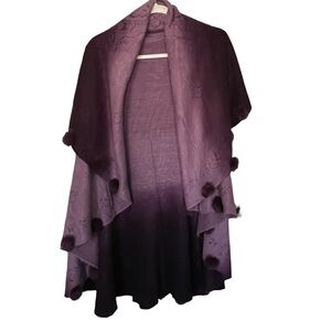 Poncho Wrap Cape Sweater Purple Ombre with Pom-Pom’s, One Size